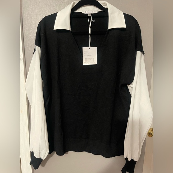 Chic V Neck Sweater Black and White 230 - Picture 2 of 5